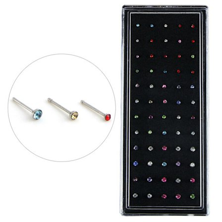60 STK/ Set Rhinestone Nose Ring Bone Stud Rostfritt stål Body P
