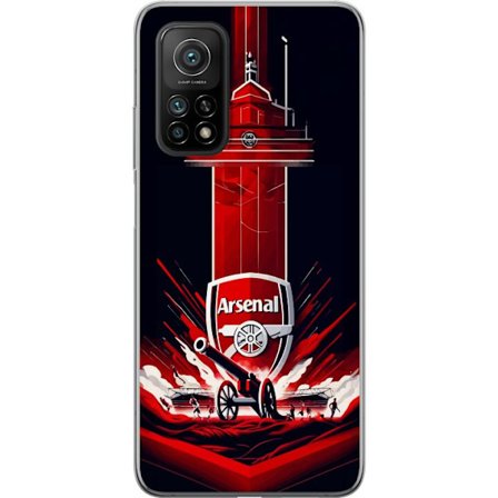 Yhteensopiva Puhelinkuori Xiaomi Mi 10T 5G Arsenal-embleemi, jossa tykki ja stadionmotiivi voimakkaassa punaisessa ja valkoisessa urheilusuunnitteluss