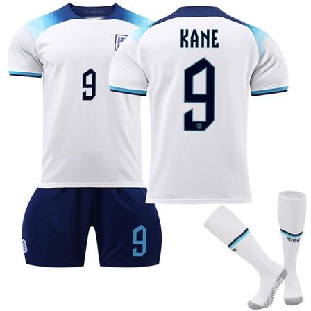Englanti 2022 World Cup Home Jersey Kane #9 Jalkapallo Jersey T-paita Shortsit Sarjat Jalkapallo 3-osaiset setit lapsille aikuisille Adult M 170-175cm