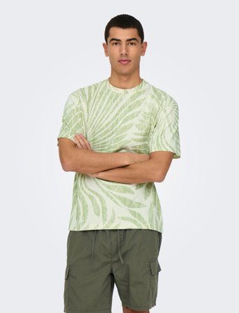 ONLY & SONS Onszeke Life Reg Washed Ss Aop Tee - Green - M