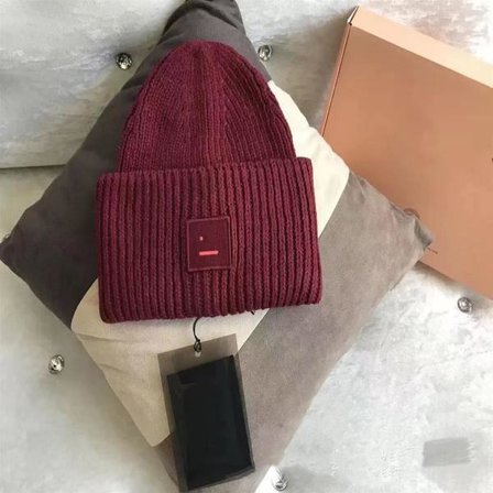 AC Smiley Uldhat til Par - Firkantet Rullet, Høj Kvalitets Vinterhat Bourgogne