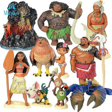 10 stk Tegneserie Moana Prinsesse Vaiana Maui Chief Tui Tala Heihei Pua Action Figur Legetøj Dekor