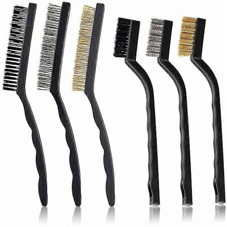 Set med 6 små stålborstar - mässingsborste - nylonborste - liten stålborste för rengöring av smuts och rost