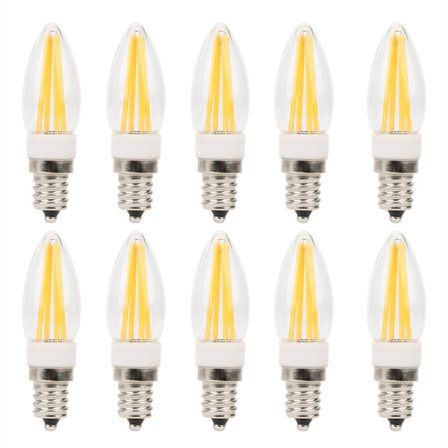 10 stk. E12 Lang Filament Pærer 3W AC110V Lysekrone Loftlampe Pære Varm Hvid