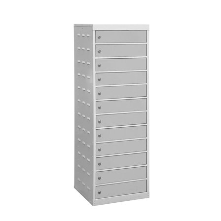 Charging laptop cabinet, 12 doors, 1460x500x500 mm, grey