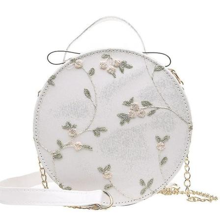Kvinners Broderi Bud Rund Formet Skulderveske Kjede Crossbody Bag