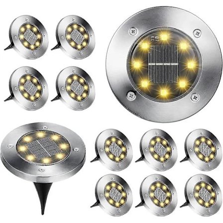 12-pakning Solcellelamper Utendørs Hage, 8 LED Jordlamper 3000k Varm Hvit Vanntett Ip65 Solcellelamper Innfelte Solcellelamper For Gangvei P