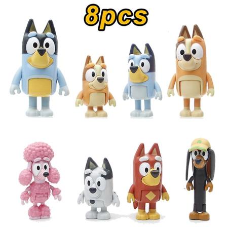 8-12stk Bluey Bingo Figurleker Familie Kawaii Bevegelig Leddlem Actionfigurleker Tegneserie Bluey Venner Pvc Modelldukke For Nyttår 8pcs-A