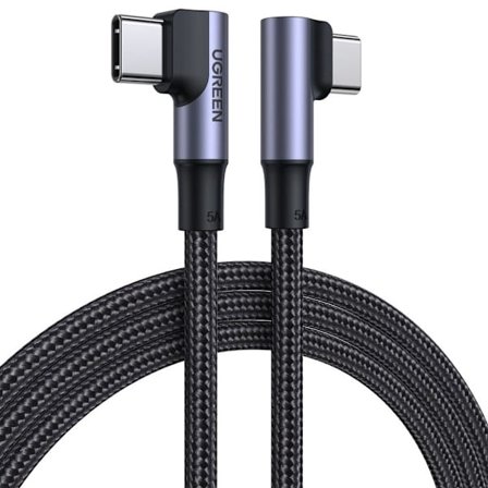 Ugrön vinklad USB-C till USB-C-kabel 100W, 2m - Svart