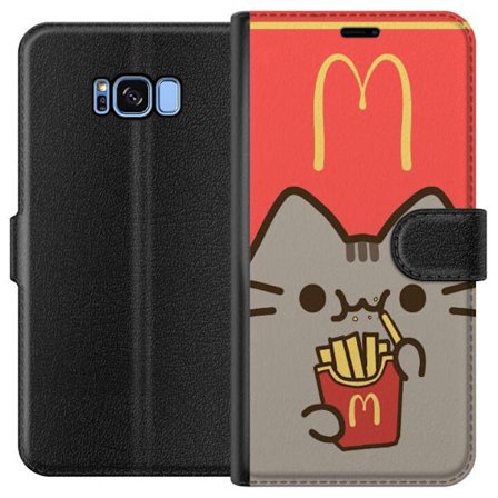 Kompatibelt Lommeboketui til Samsung Galaxy S8 Pusheen-katt som spiser McDonald's-inspirerte pommes frites - søtt og humoristisk motiv i varm fargepal