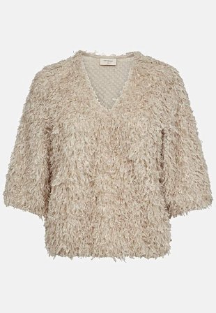 Freequent - Festtop med fjerlignende materiale i creme til damer i størrelse S (38) - Cellbes