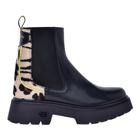 Baldinini, Ankle boots in czarny leather and animal print pony hair calf Czarny, Kobieta, Rozmiar: 37 EU