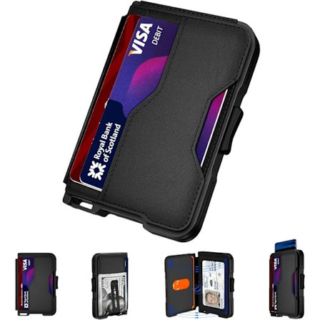 Pung til mænd, slank pung til mænd med pengeseddelklemme, pop-up-kortholder, RFID-blokerende bifold-punge, minimalistiske læderpladser til 