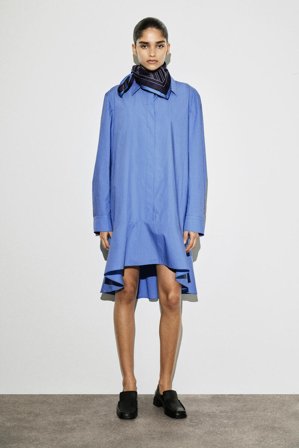 COS Women's Flared Cotton Mini Shirt Dress in Blue