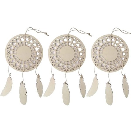 3 drømmefangere til at tilpasse i træ - Fjer 12,5 x 23,5 cm