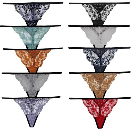 2025 Senaste Modell Spets G-string Trosor För Kvinnor Blommig Svart Sexig G-string Underkläder Trosor 10-pack Blandade Spets Blommor och