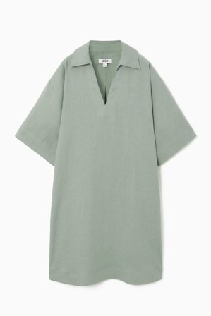 COS Women's Open Collar Linen Shirt Dress in Green