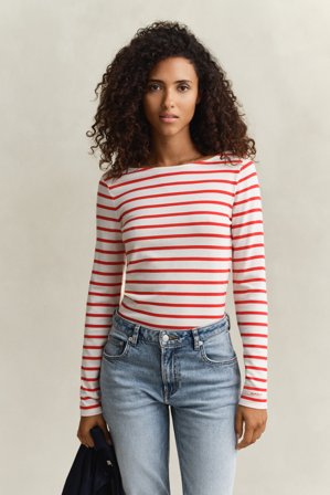 GANT Damen Breton Striped Langarm-Shirt (XS) Rot