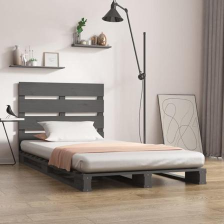 Vidaxl Sängram Grå 100x200 Cm Massiv Furu Grå