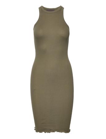 Organic Dress Knälång Klänning Khaki Green Rosemunde
