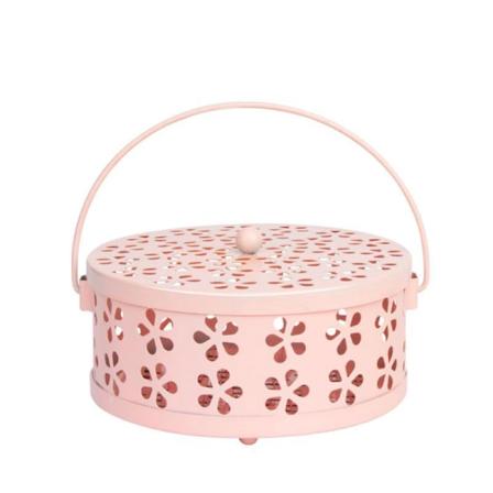 Klassisk myggholder (rosa, 13,5 cm i diameter) Bærbar myggholder i metall med deksel Anti- skålding sikkerhet Vintage gjennombruddsmønster