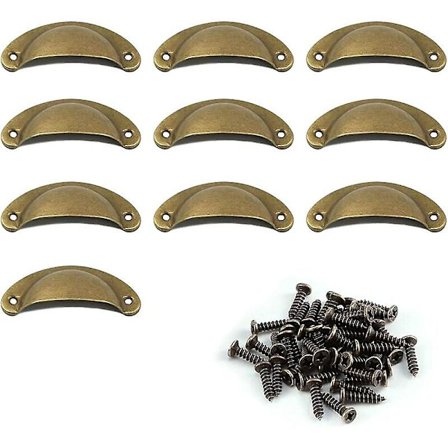 Dørhåndtag Knop Håndtagsskal Vintage Retro Jern Metalhåndtag Skaller Skuffehåndtag med 20 skruer (Farve: Messing) 10 stykker