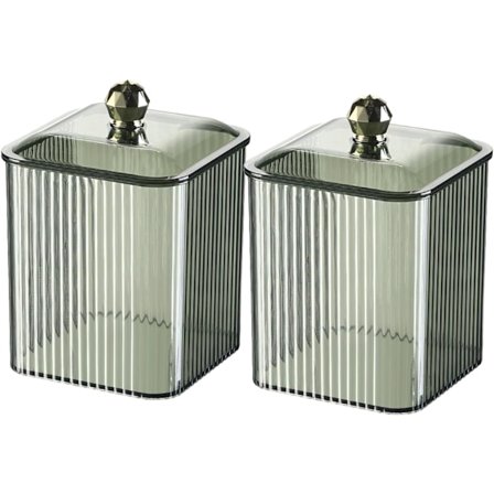 2 stk. vatrondelboks med låg, vatrondelopbevaringsboks til badeværelse, soveværelse, makeup-organisator til vatrondeller, vatpinde, kosmetik