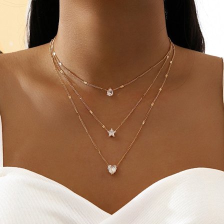 Trendy Zircon Pendant Halskæde Til Kvinder Multilayer Chain Choker Mode Kvinde Fest Skinnende Smykker Gave