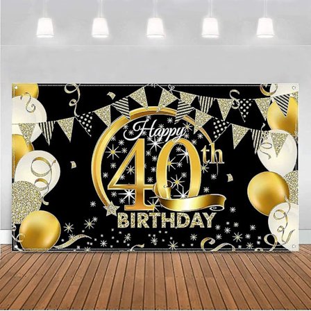 40 år Gratulerer med dagen Banner Stor Plakat Svart Og Gull,