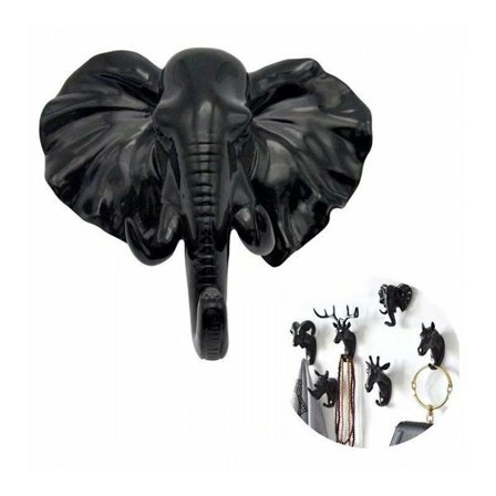 Dyreformet vægkrog, sort elefant, harpiksmateriale