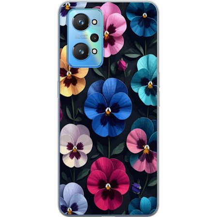 Kompatibelt Mobildeksel til Realme GT Neo2 Dekorativt blomstermønster med fargerike pensélignende blomster og mørk elegant bakgrunn