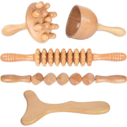 HA~Trä Terapi Massageverktyg 5-i-1 Lymfdränage Massage Kit Trämassage Kroppsskulpteringsverktyg