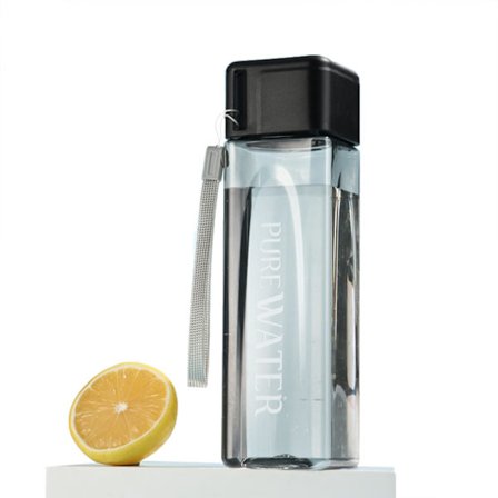 Sport Vattenflaska 500ml, Personlig Svart Plast Bärbar Fyrkantig Vattenflaska med Lock, Läckagesäker Återanvändbar Drickflaska