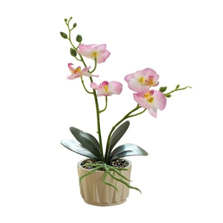 Konstgjord Phalaenopsis i Kruka - Realistisk Orkidédekoration för Hem & Kontor - Lättskött Sidenblomma - Present Gul
