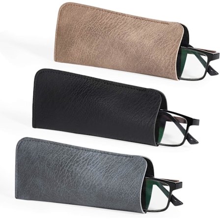 3-pakning med brilleetui i skinn, mykt PU-skinn etui for lesebriller, brilleveske for kvinner, menn og barn