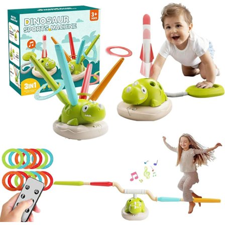 Dinosaurleke 3-i-1 Utendørsleke – Rakettrampe med Ringkast for Barn