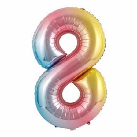 Big nummer ballon flerfarvet regnbue fødselsdagsfest 102cm 8