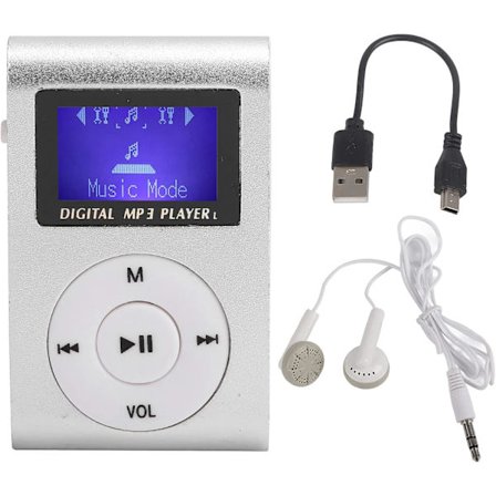 Mini MP3-afspiller, (sølv), Mini bærbar sports-MP3-afspiller med bagklips + LCD-skærm, understøtter op til 32 GB hukommelseskort