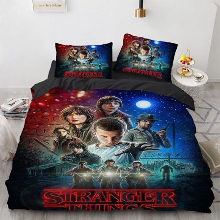Stranger Things sengetøj polyester dynebetræk sæt med filmkarakterer 135*200-FS-