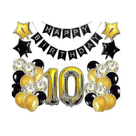 10-årsdag Svarta Gyllene Festballonger Grattis På Födelsedagen Bokstäver Ballonger Jubileumsdekoration