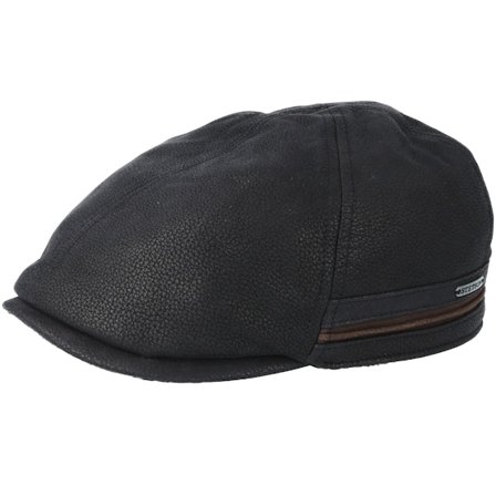 Stetson - Schwarz Flatcap Cap - Duck Cap Cowhide Black Flat Cap @ Hatstore