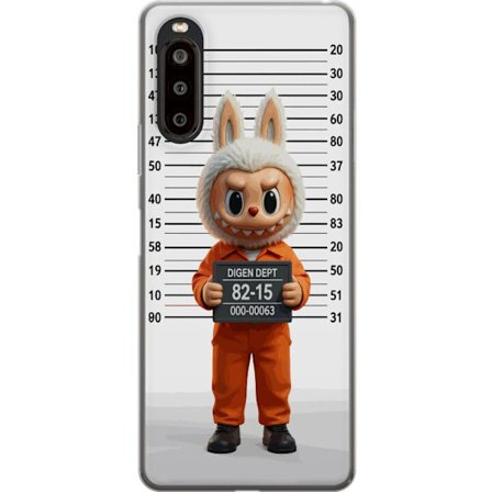 Yhteensopiva Puhelinkuori Sony Sony Xperia 10 II Söpö piirretty pupuhahmo vankilavaatteissa ja vankinumerolla taustana mittamerkinnät