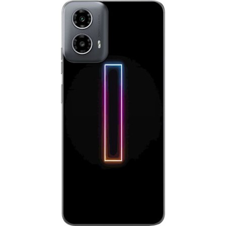 Kompatibel Mobilcover til Motorola Motorola Moto G34 Minimalistisk neonbogstav I i regnbuefarver mod mørk baggrund