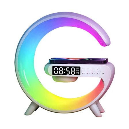 Multifunktionell Trådlös Laddare Väckarklocka Högtalare App Kontroll Rgb Nattljus Laddstation För Iphone