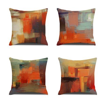 4 stk. pudebetræk brændt orange abstrakt rød 20 brun funky akvarel grunge monokrom dekorativ pudebetræk accent sofa hjem indretning firkantet 18x18 I