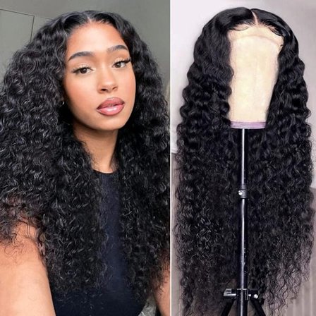 Deep Wave Lace Closure Paryk Menneskehår 180% Tæthed Parykker til Sorte Kvinder 4X4 Transparent Lace Front Parykker Menneskehår Limfri Brasiliansk 