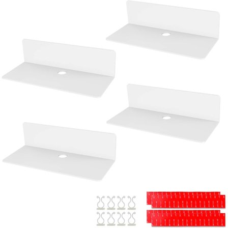 4 kpl akryyliset kelluvat seinähyllyt, 23*9,5 cm, poraamattomat liimahyllyt 8 kaapeli pidikkeellä, pieni hylly toimistoon, kylpyhuoneeseen, keittiöön,