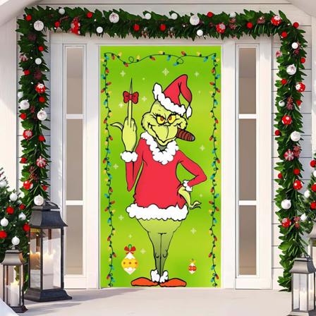 Juledeksel for dør, Merry Grinchmas-skrift, skilt for veranda, vinter, nyttår, jul, juledekorasjoner og -utstyr til hjem og fest