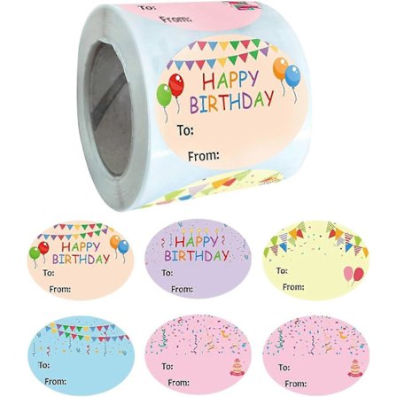 Grattis på födelsedagen-klistermärken för barn, färgglada födelsedagsklistermärken med mönster för barn, vuxna, fira födelsedagspresentetiketter, 