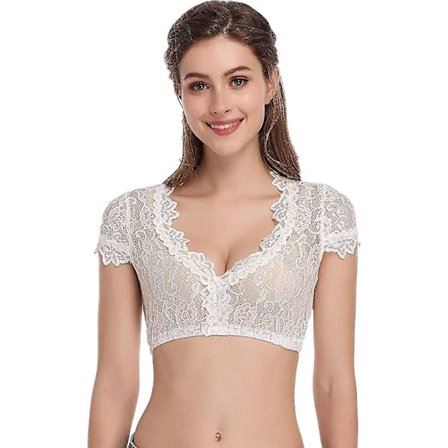 Dam Elegant Dirndl blus Svart Dirndl blus spets blus för oktoberfest White